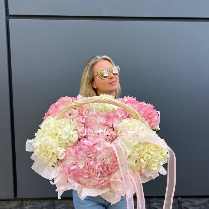 7 гортензий в корзине с доставкой в Ярославле