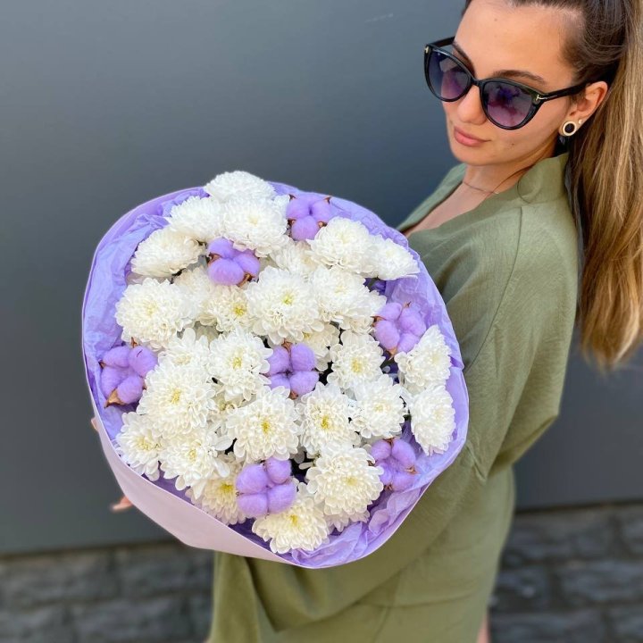  Букет  хризантем и хлопка в Ярославле