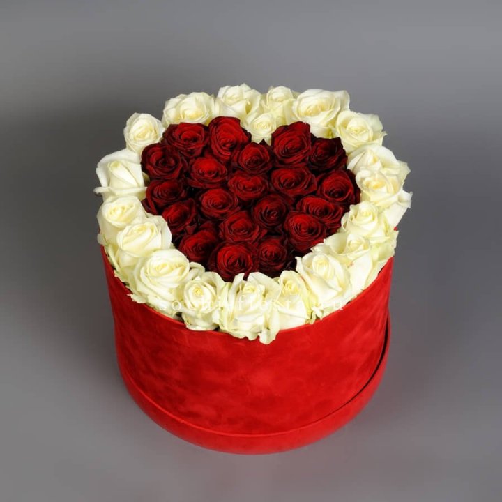 39 красных и белых роз в цилиндре в Ярославле