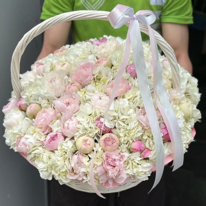 Премиум корзина гортензий и пионов в Ярославле