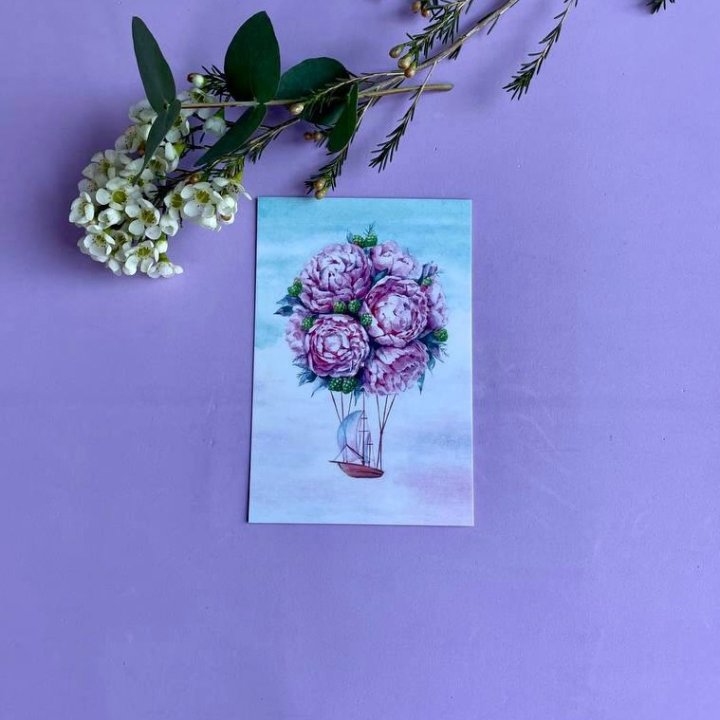 Открытка к букету "Пион" в Ярославле