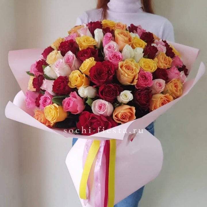 101 роза Кенийский микс "Нежность" в Ярославле
