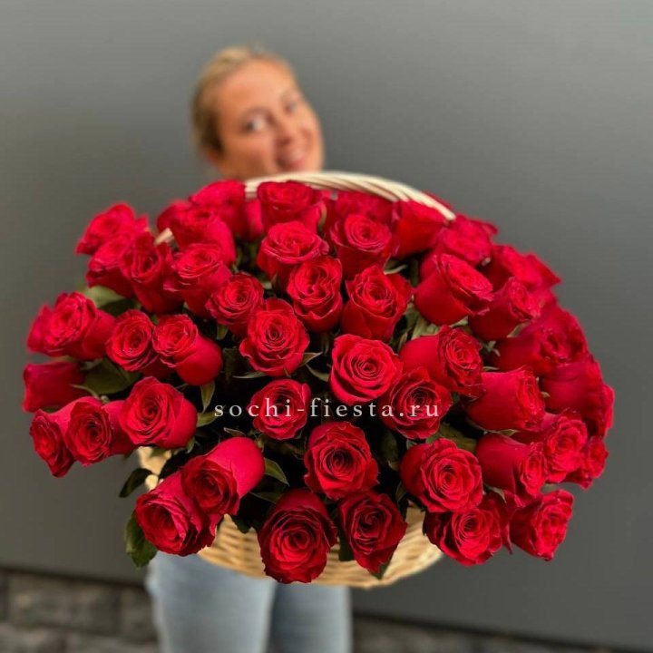 101 красная роза в корзине   в Ярославле